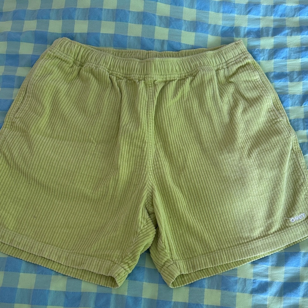 Obey Lime Green Corduroy Athletic Shorts